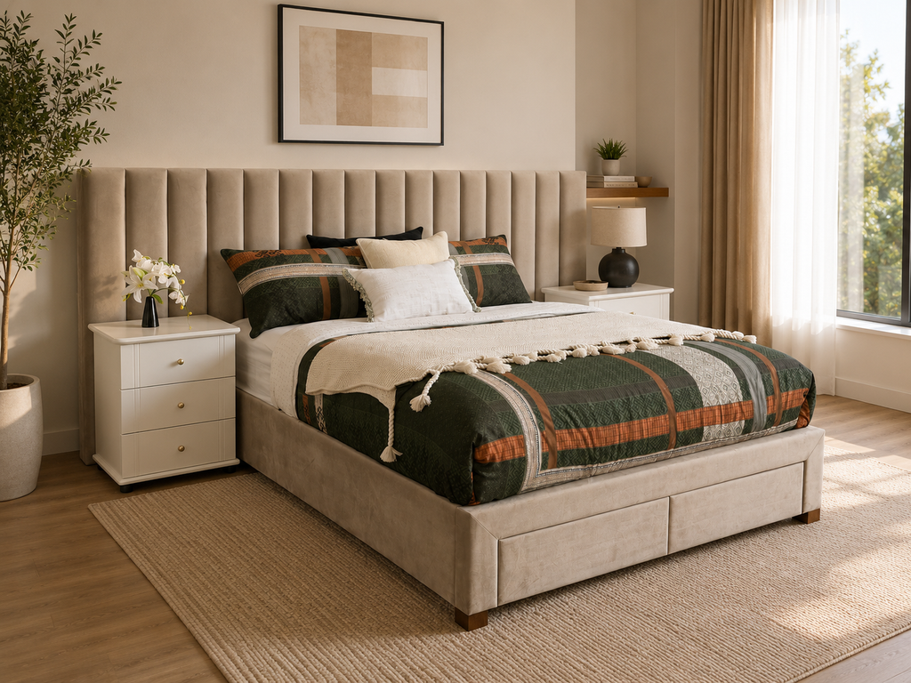 Mel Extended Headboard Bed with 2 Drawers