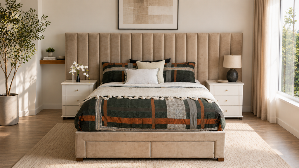 Mel Extended Headboard Bed with 2 Drawers