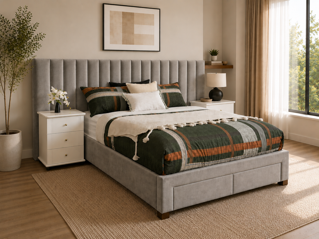 Mel Extended Headboard Bed with 2 Drawers