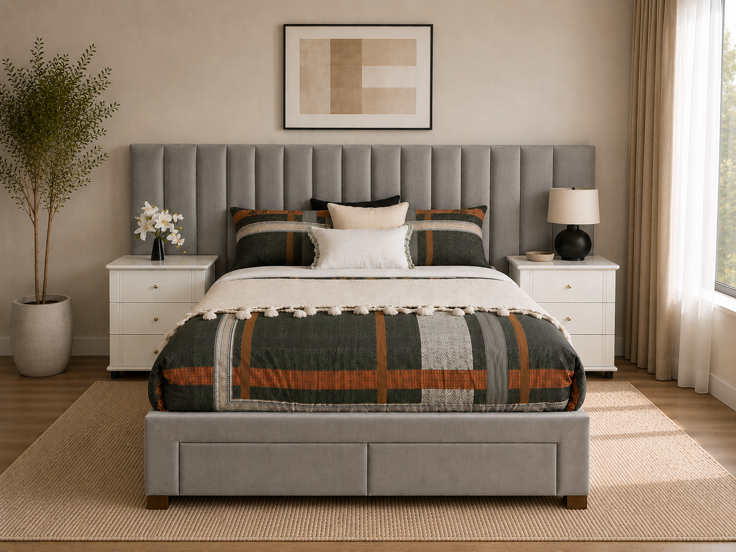 Mel Extended Headboard Bed with 2 Drawers